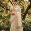 Soft and Light Weight Pure Linen Zari Weaved Saree .